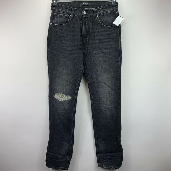 Hudson Mens Blake Distressed Slim Fit Straight Leg Jeans Black 32 - Picture 1 of 5